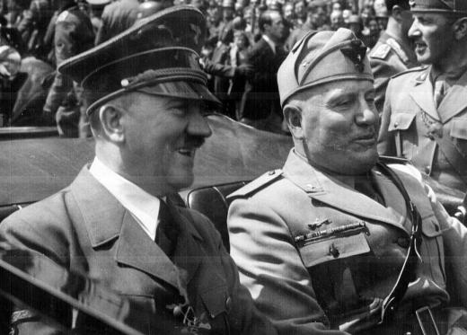 Mussolini and Hitler were on the same side in World War II, fighting against the US and the other Allies.